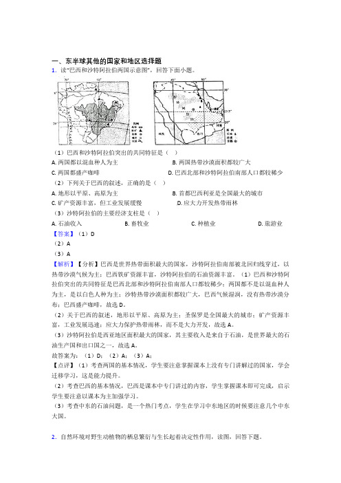 初中地理 东半球其他的国家和地区复习题(及答案)