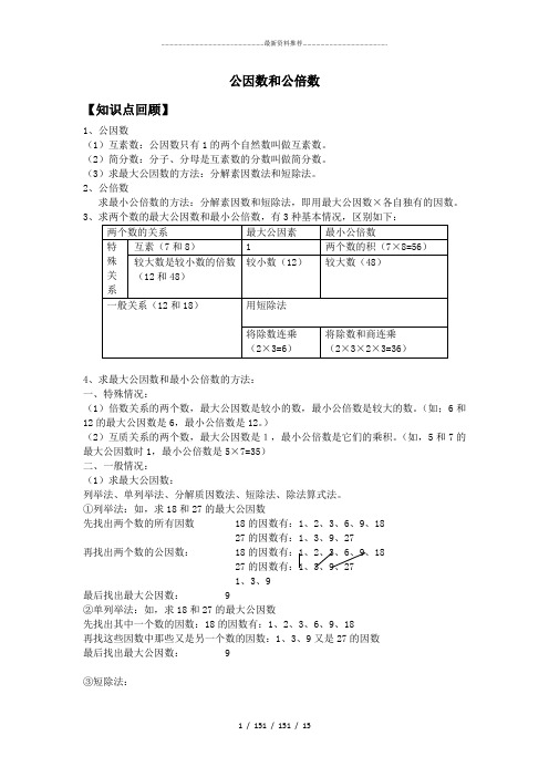 公因数和公倍数知识点