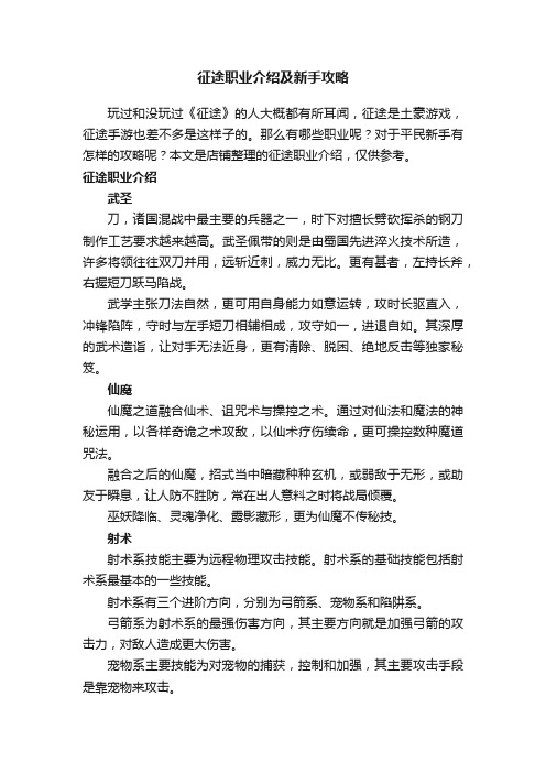 征途职业介绍及新手攻略