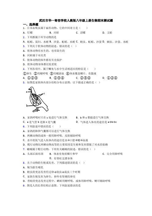 武汉市华一寄宿学校人教版八年级上册生物期末测试题