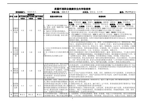 2020泰普质量环境职业健康安全内审检查表(管理层)