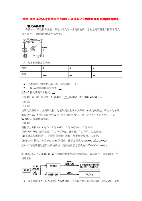 2020-2021备战高考化学培优专题复习铜及其化合物推断题练习题附答案解析