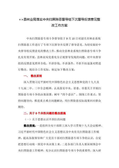 工作方案：县林业局落实中央扫黑除恶督导组下沉督导反馈意见整改工作方案