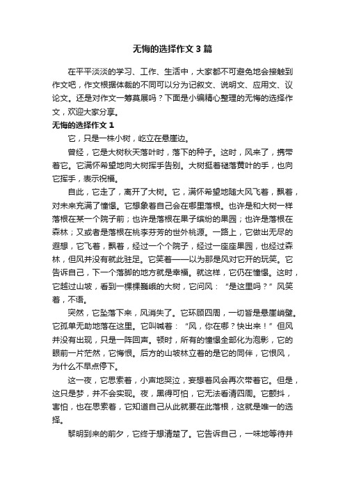 无悔的选择作文3篇