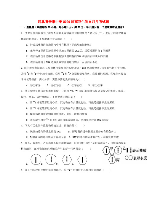 河北省辛集中学2020届高三生物9月月考试题