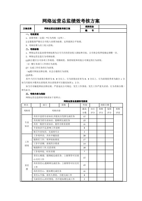 网络运营总监绩效考核方案