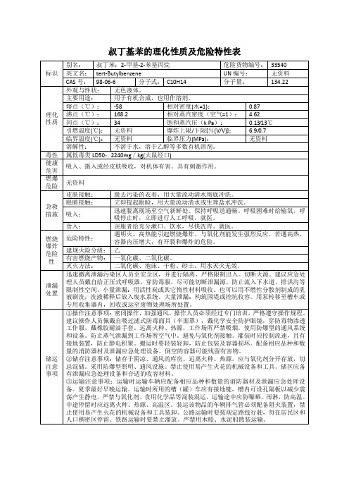 叔丁基苯(叔丁苯;2-甲基-2-苯基丙烷)的理化性质及危险特性表