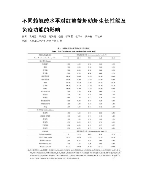 不同赖氨酸水平对红螯螯虾幼虾生长性能及免疫功能的影响