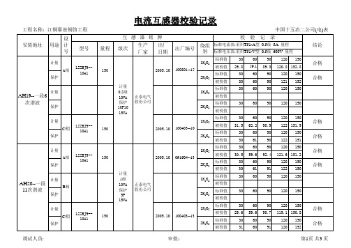 零序电流互感器试验记录