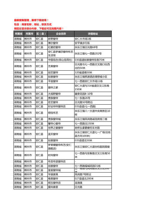 新版湖南省郴州市安仁县窗帘企业公司商家户名录单联系方式地址大全45家