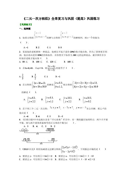 2020年《二元一次方程组》全章复习与巩固(提高)巩固练习