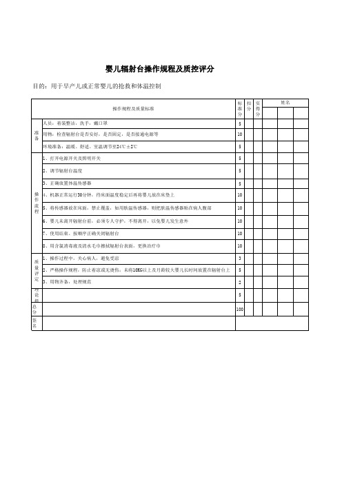 婴儿辐射台操作规程及质控评分