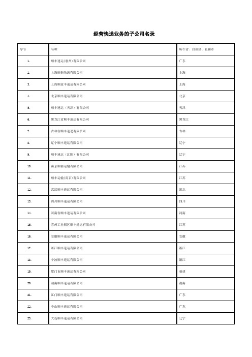 顺丰速运集团经营快递业务的子公司名录截至