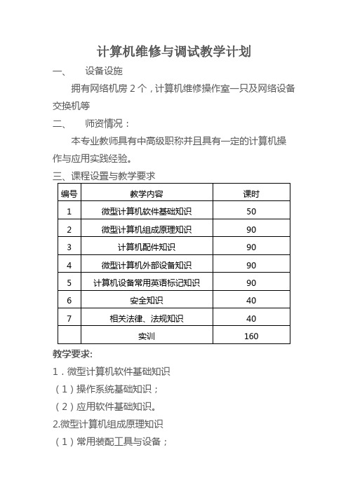 计算机维修与调试教学计划.