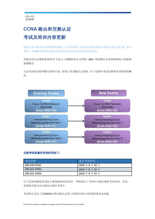 CCNA路由和交换认证考试及培训内容更新