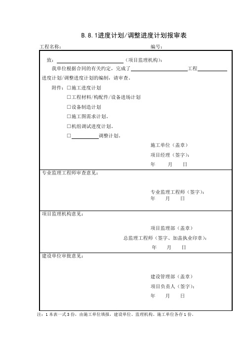 进度计划调整进度计划报审表