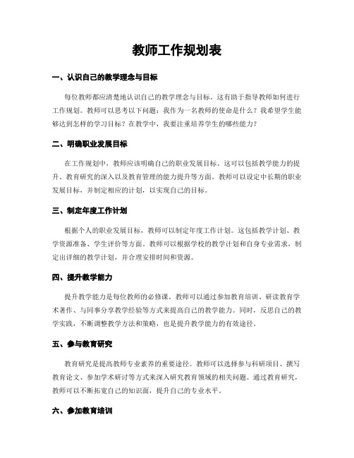 教师工作规划表