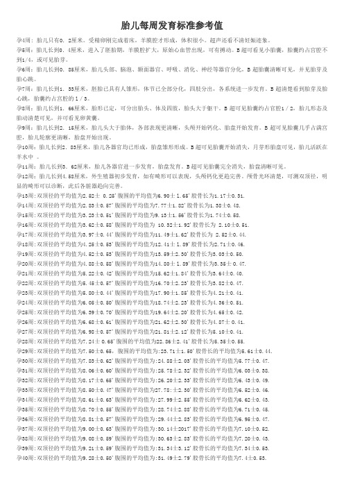 胎儿每周发育标准参考值