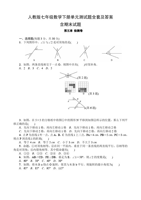 人教版七年级数学下册单元测试题全套及答案