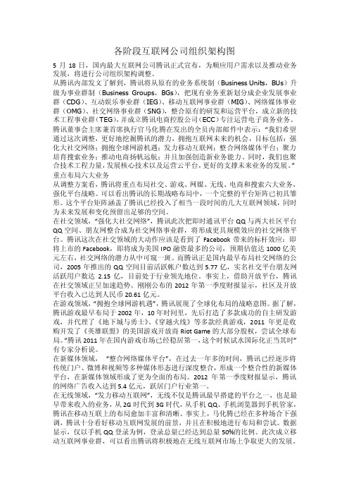 各阶段互联网公司组织架构图