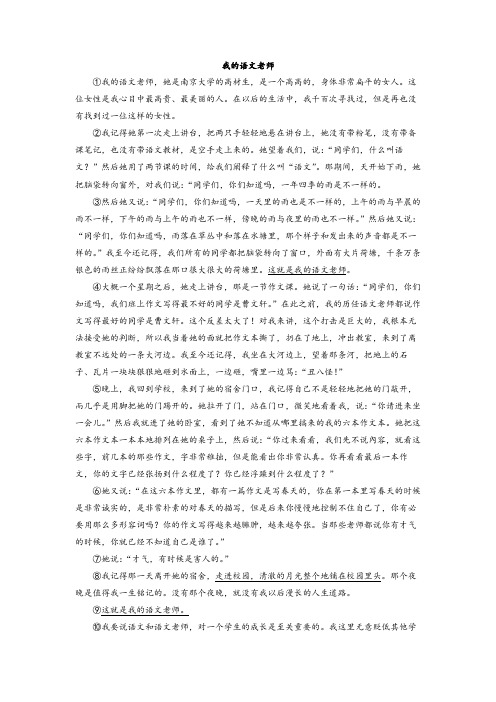 中考语文复习文学类文本阅读练习：我的语文老师