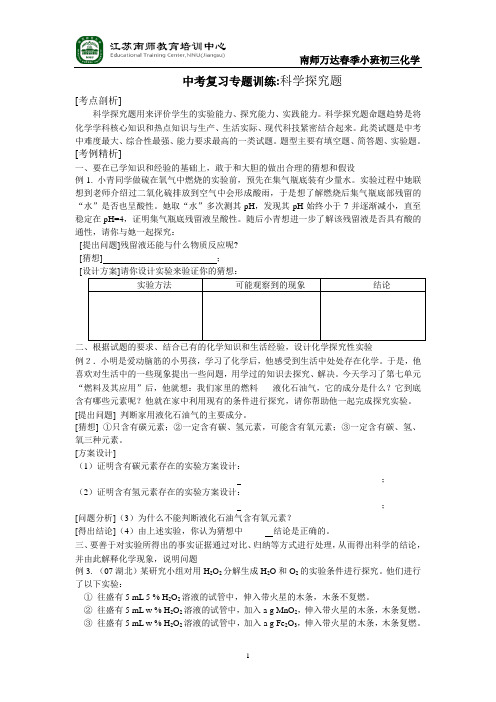 中考化学复习专题训练：探究题、除杂提纯、离子共存