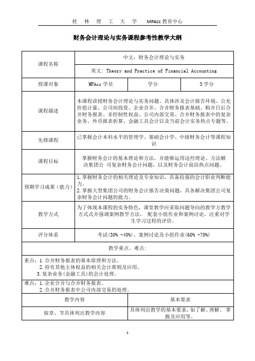 财务会计理论与实务课程参考性教学大纲