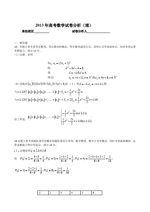 2013年高考数学试卷分析(理)