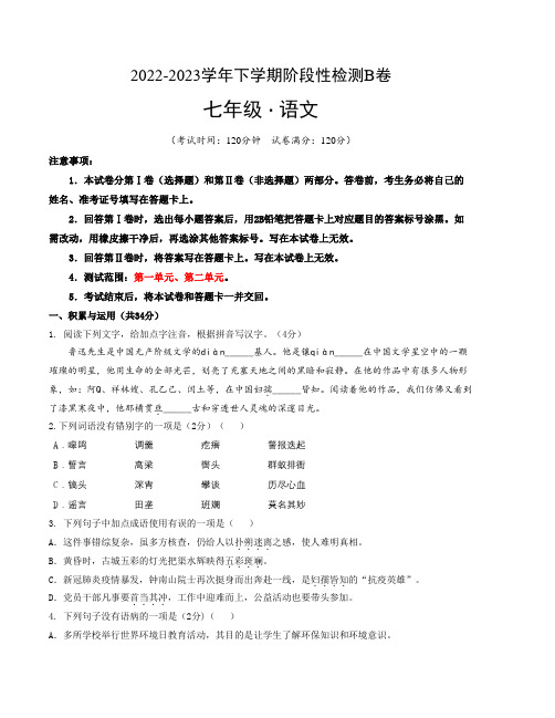 第一次阶段性检测B卷(考试版)【测试范围：第一、二单元】(部编版)A4版