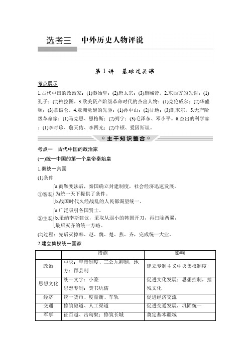 [备考资料]2020届一轮复习人教版    选考三 中外历史人物评说 第1讲 基础过关课  教案.doc