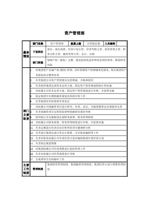 XX集团公司资产管理部部门职责