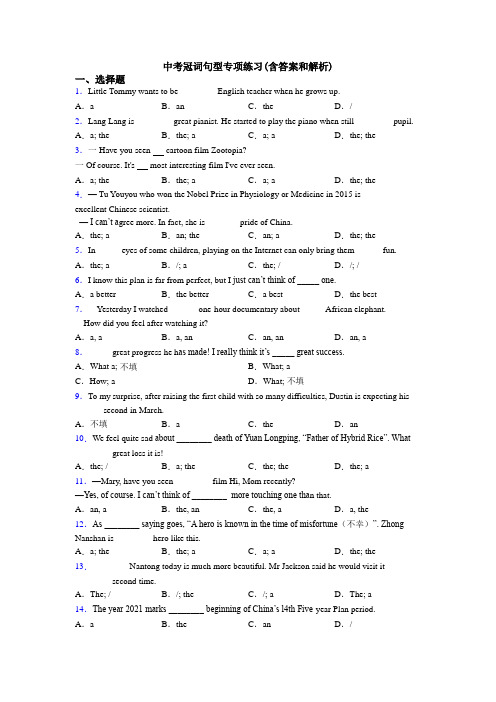 中考冠词句型专项练习(含答案和解析)