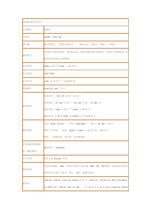 LG-818条码打印机参数