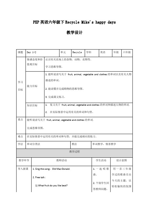 英语人教版六年级下册recycle