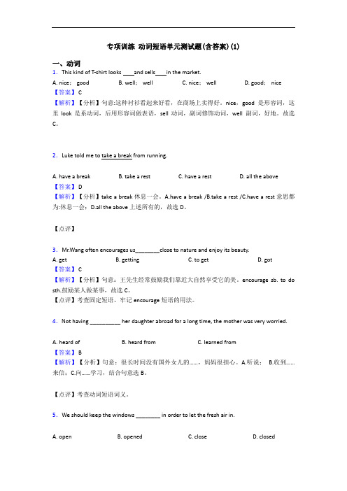 专项训练 动词短语单元测试题(含答案)(1)