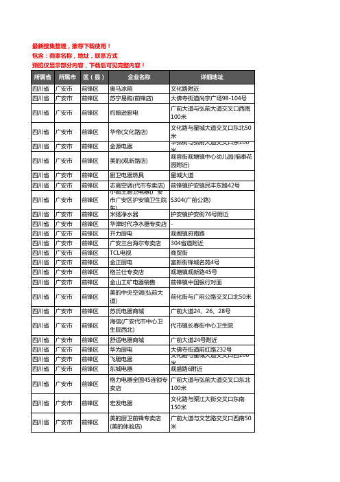 新版四川省广安市前锋区家用电器企业公司商家户名录单联系方式地址大全98家