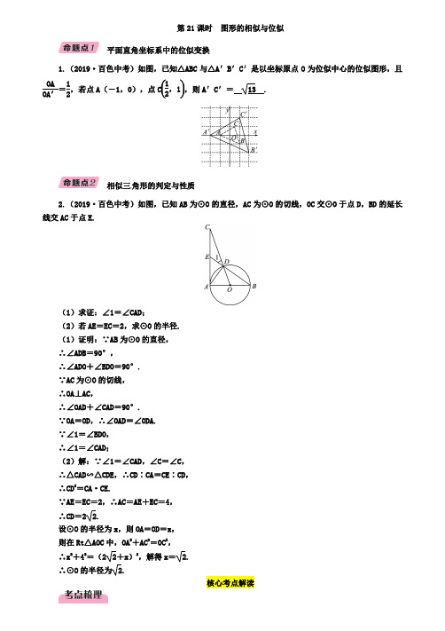 2019届百色市中考数学《第21课时：图形的相似与位似》精讲精练