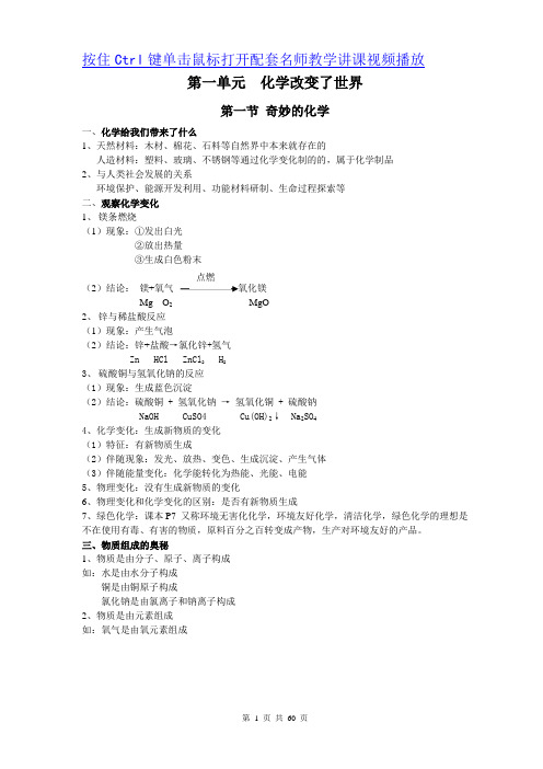 鲁教版九年级化学上册全册知识点公式提纲