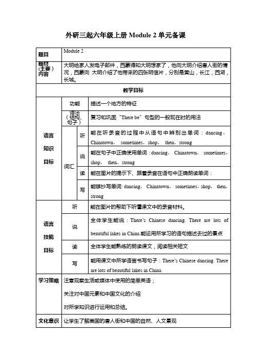 外研三起六年级上册Module 2 单元备课