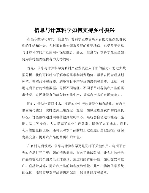 信息与计算科学如何支持乡村振兴