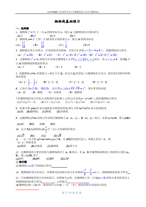 抛物线基础训练