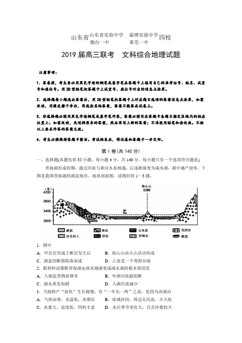 山东省实验中学、淄博实验中学、烟台一中、莱芜一中四校2019届高三第一次联合模拟考试文科综合地理试题