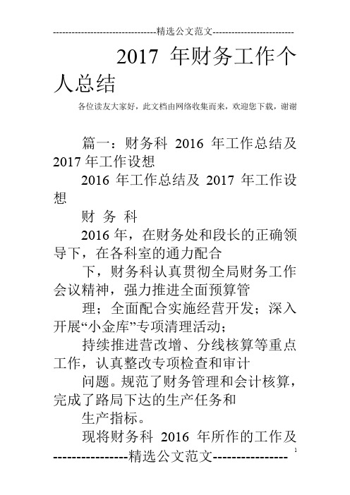 2017年财务工作个人总结