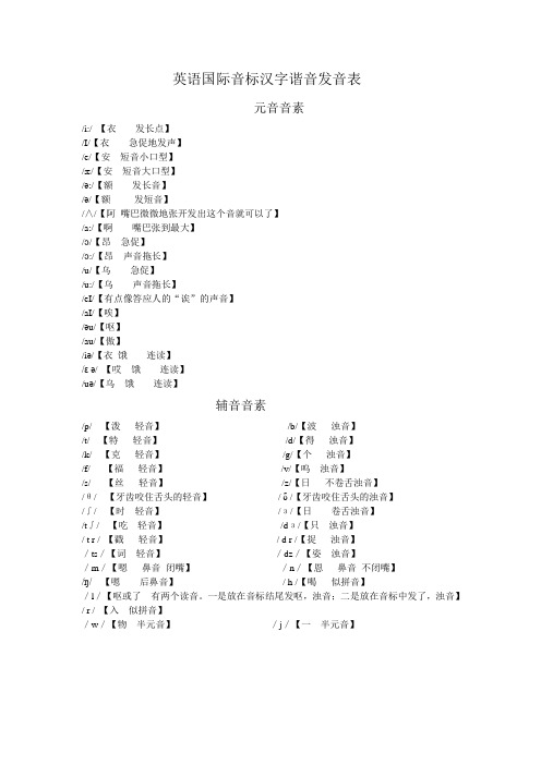 英语国际音标汉字谐音发音表