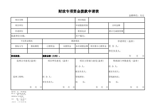 工程资金拨款申请表