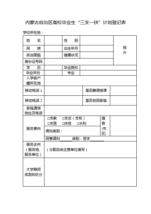 内蒙古自治区高校毕业生三支一扶计划登记表【模板】