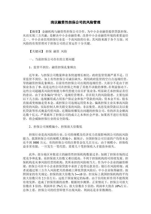 浅议融资性担保公司的风险管理