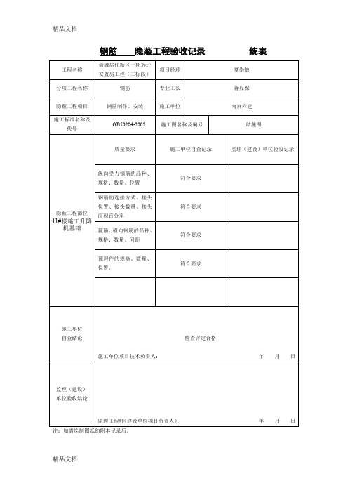 (整理)钢筋隐蔽工程验收记录1