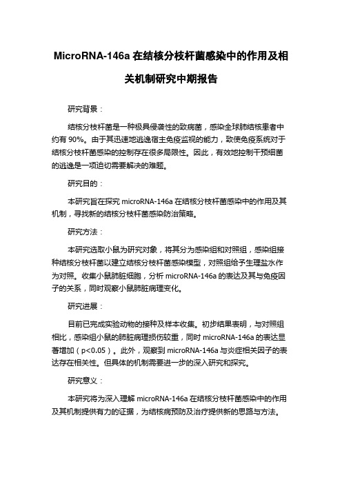 MicroRNA-146a在结核分枝杆菌感染中的作用及相关机制研究中期报告