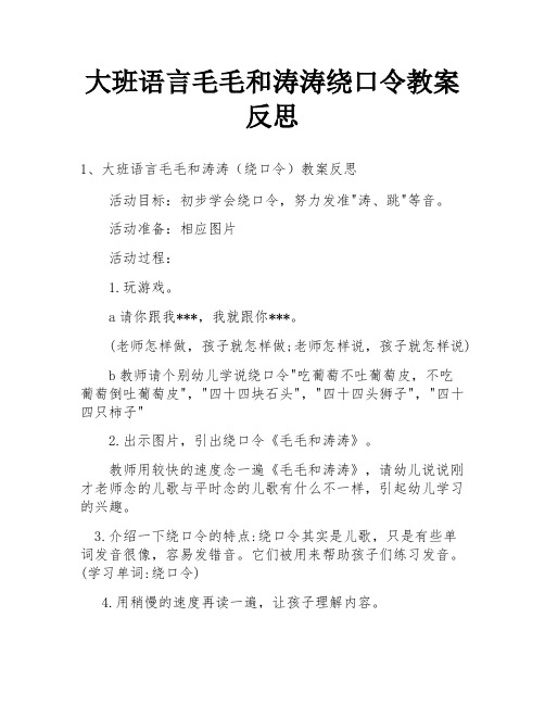 大班语言毛毛和涛涛绕口令教案反思